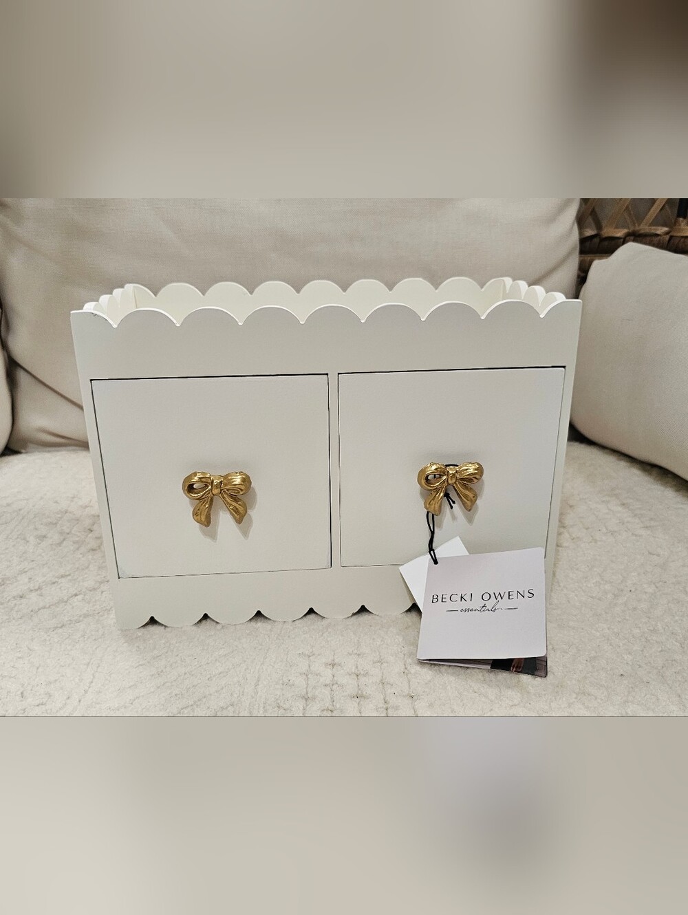 Becki Owens Essentials Wooden  Box with Gold Bow Pulls Drawer Organizer  Viral